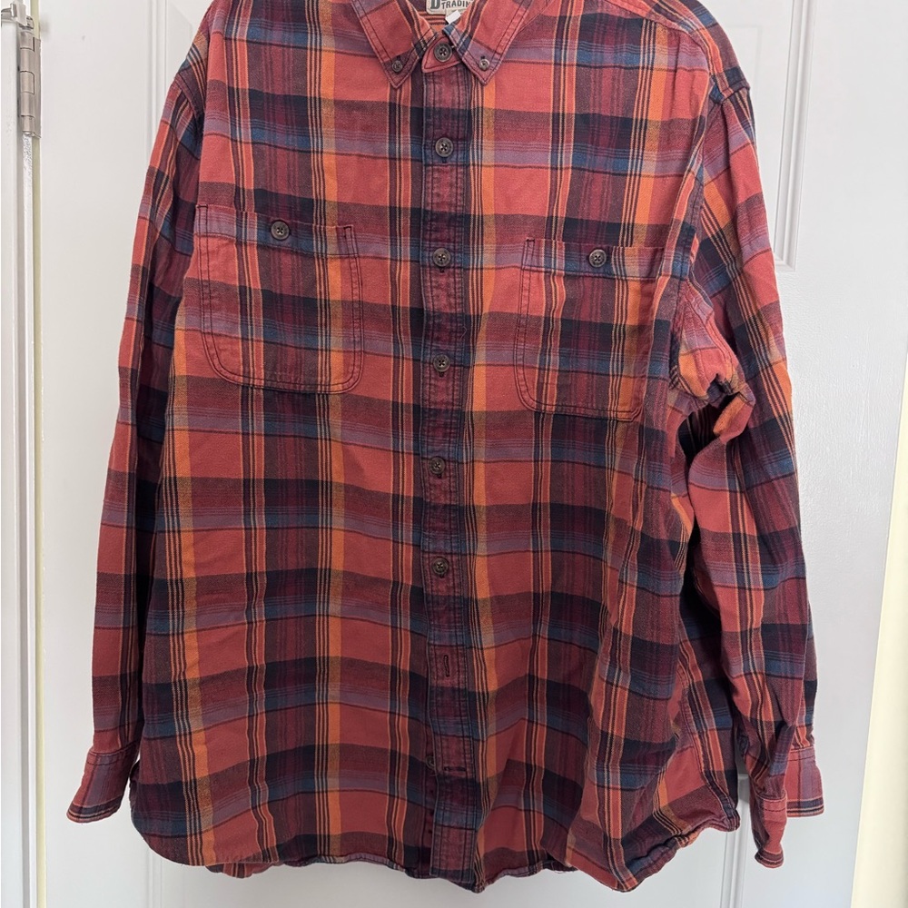 Men's Orange Plaid Button-Up Shirt